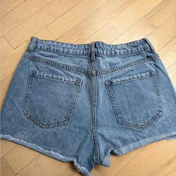 Forever 21 Blue Distressed Jean Shorts High-Waisted - Picture 3 of 4